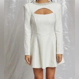 Ivory Tweed mini dress with embellished neckline Size Small